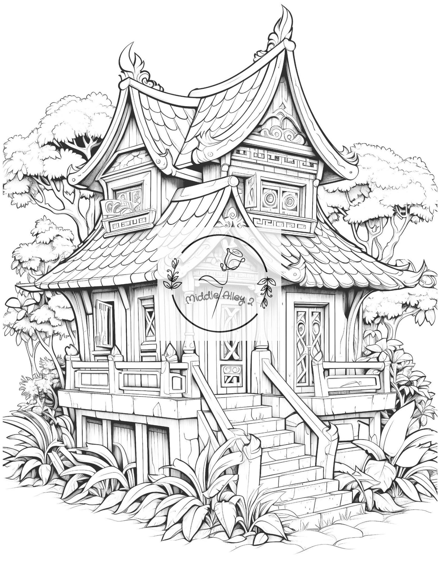 🌴🏠 Bali Lächelt – Das Malbuch mit 50 witzigen und wundervollen Häusern 🎨😄