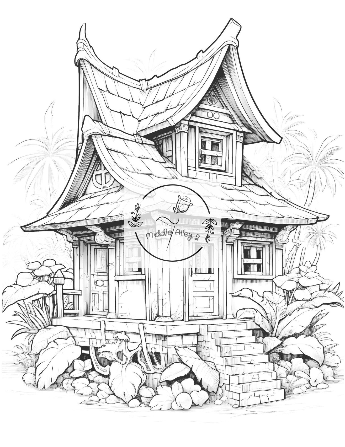 🏝️ „Inselspaß zum Ausmalen – Malbuch mit 50 witzigen indonesischen Häusern für Kinder & Erwachsene“ 🎨🦎