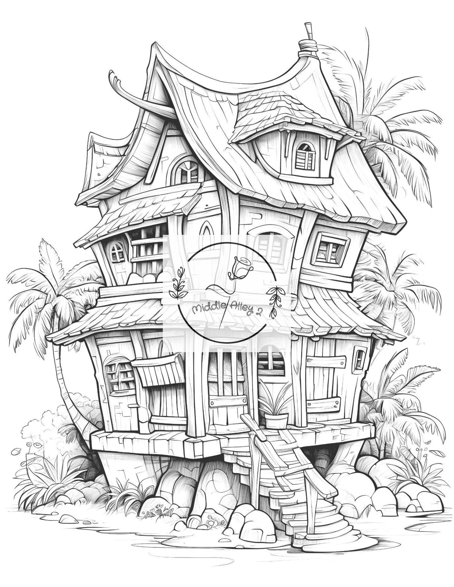 🌺🏝️ Fiji Fun – Malbuch mit 50 lustigen und tropischen Fiji-Häusern für Kinder & Erwachsene 🎨🌊