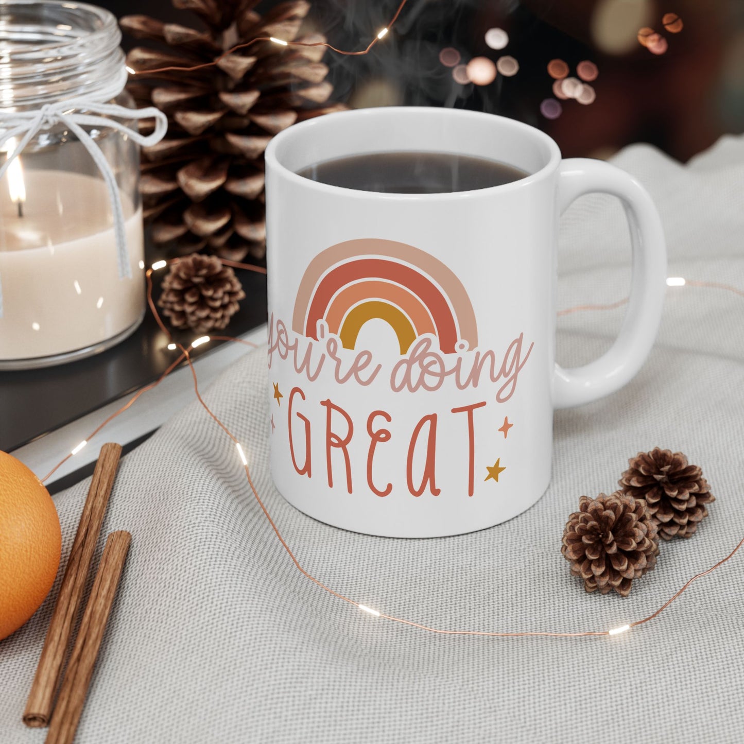 Bedruckte Kaffeetasse – 11oz (330 ml) – „Doing Great“ – robust & stilvoll