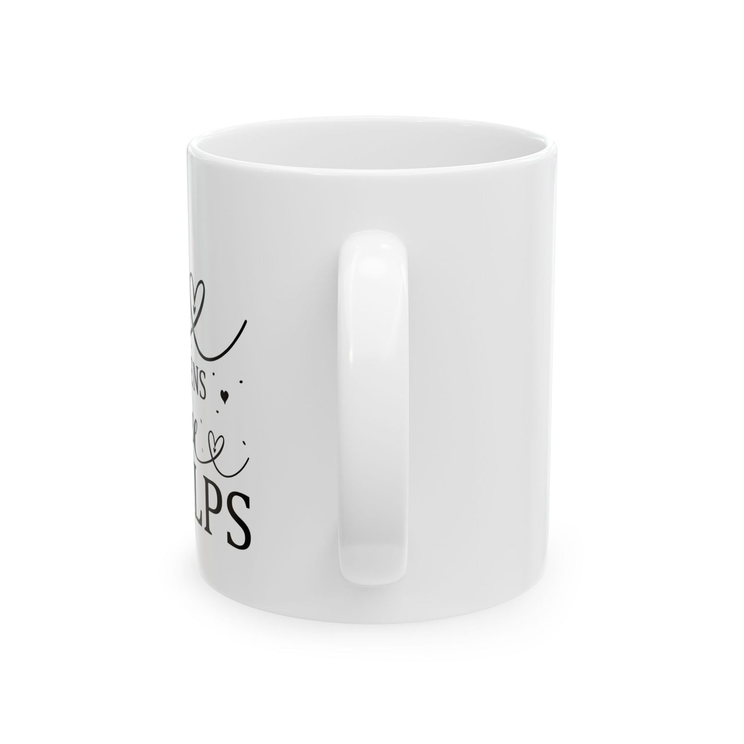 Bedruckte Kaffeetasse – 11oz (330 ml) – "Coffee Helps" – robust & stilvoll