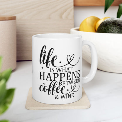 Bedruckte Kaffeetasse – 11oz (330 ml) – "Coffee & Wine" – robust & stilvoll