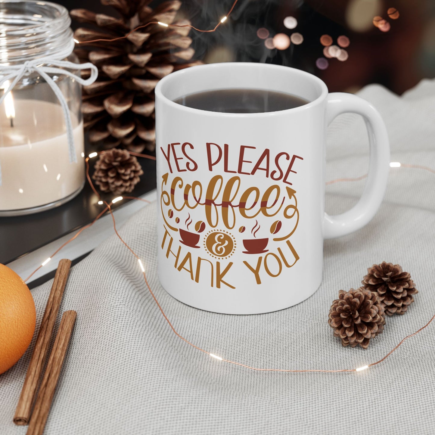 Bedruckte Kaffeetasse – 11oz (330 ml) – „Yes Please“ – robust & stilvoll