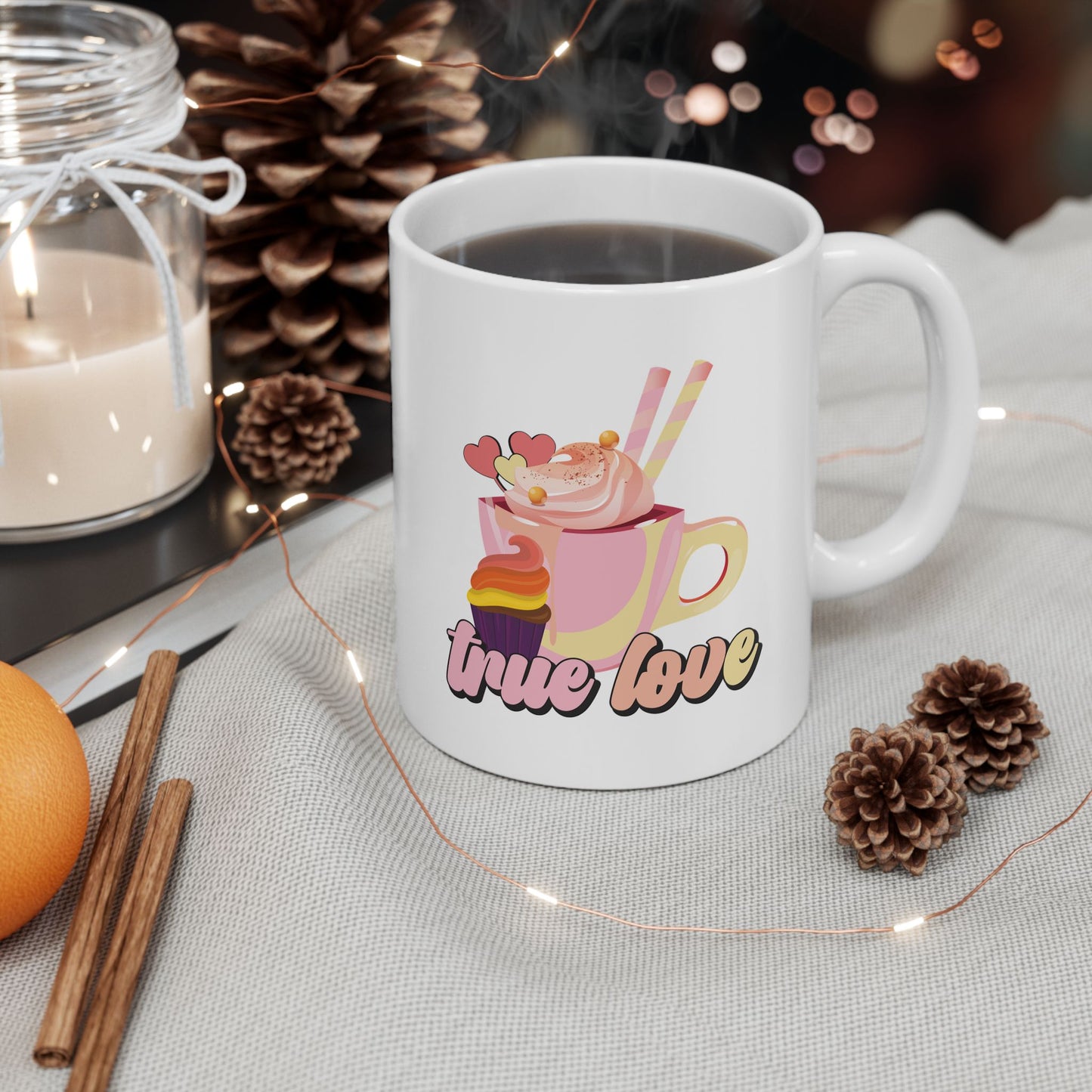 Bedruckte Kaffeetasse – 11oz (330 ml) – „True Love 2“ – robust & stilvoll