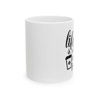 Bedruckte Kaffeetasse – 11oz (330 ml) – "Coffee Helps" – robust & stilvoll