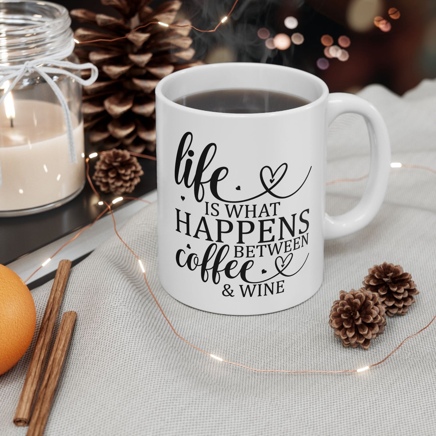 Bedruckte Kaffeetasse – 11oz (330 ml) – "Coffee & Wine" – robust & stilvoll
