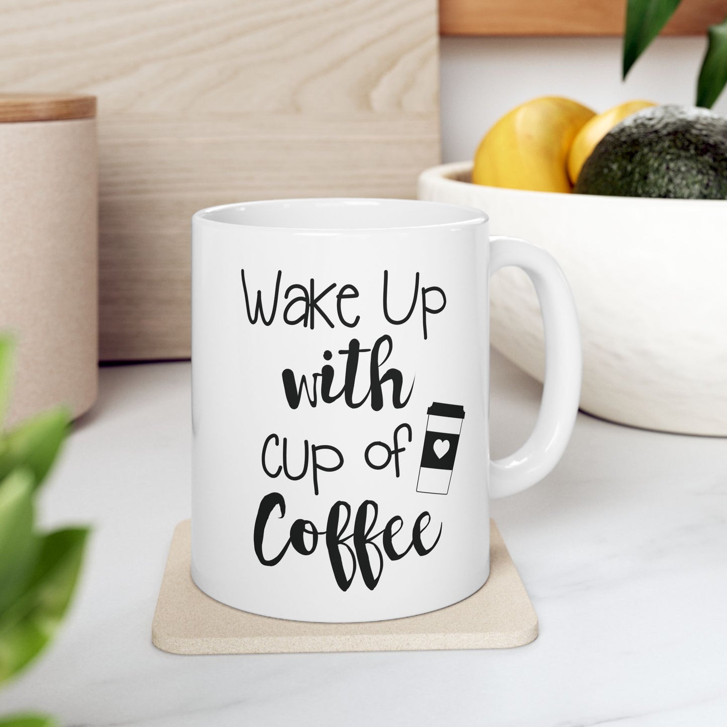 Bedruckte Kaffeetasse – 11oz (330 ml) – „Wake Up 3“ – robust & stilvoll