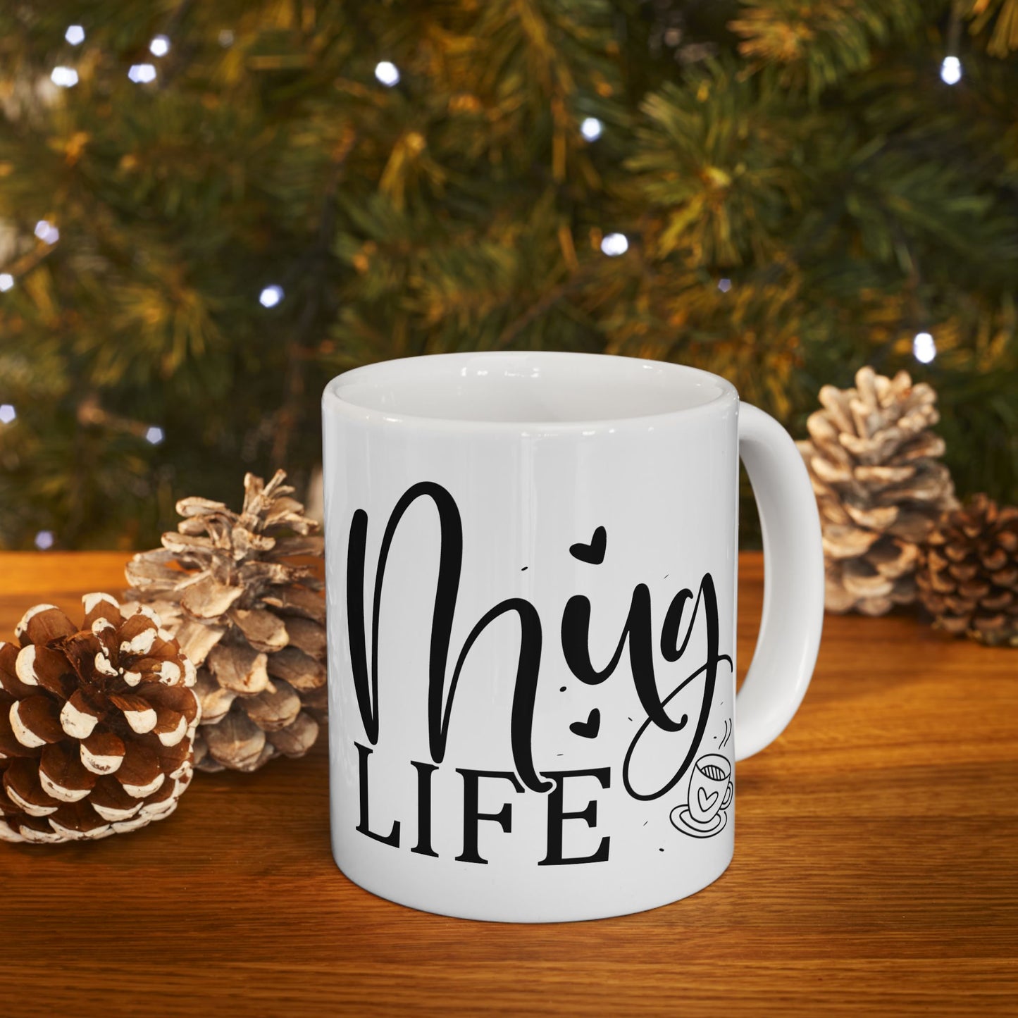 Bedruckte Kaffeetasse – 11oz (330 ml) – "Hug My Life" – robust & stilvoll