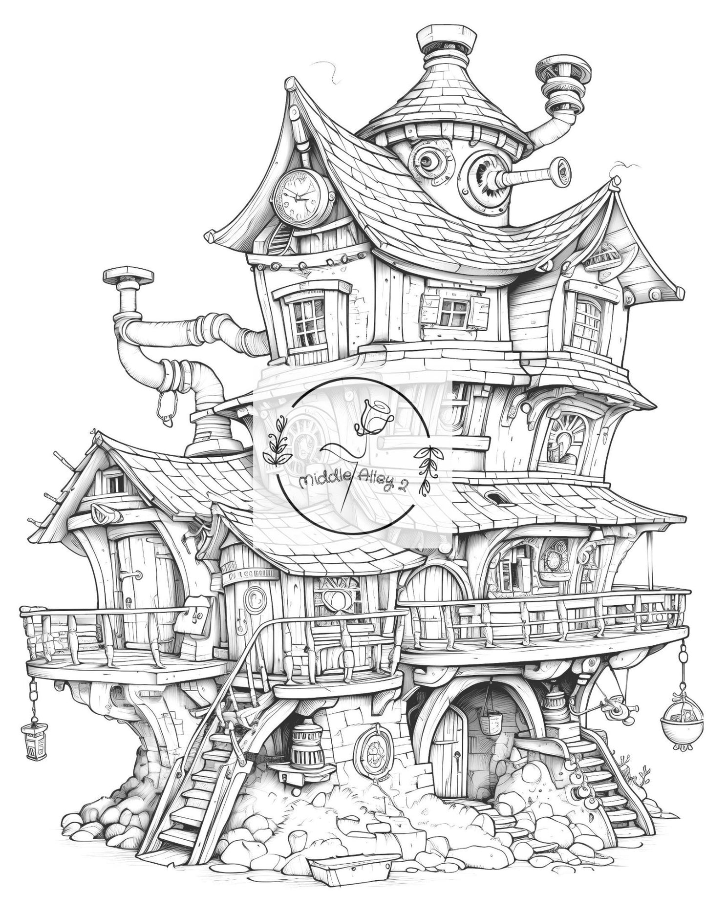 🏡 „Steam & Spaß – Das Steampunk-Malbuch mit 50 verrückten Häusern für Kinder & Erwachsene“ 🎨🕰️