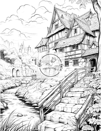 🏰🌲 „Mittelalter zum Ausmalen – 50 neue Dorfmotive aus längst vergangenen Zeiten (Vol. 2)“ 🎨🕯️