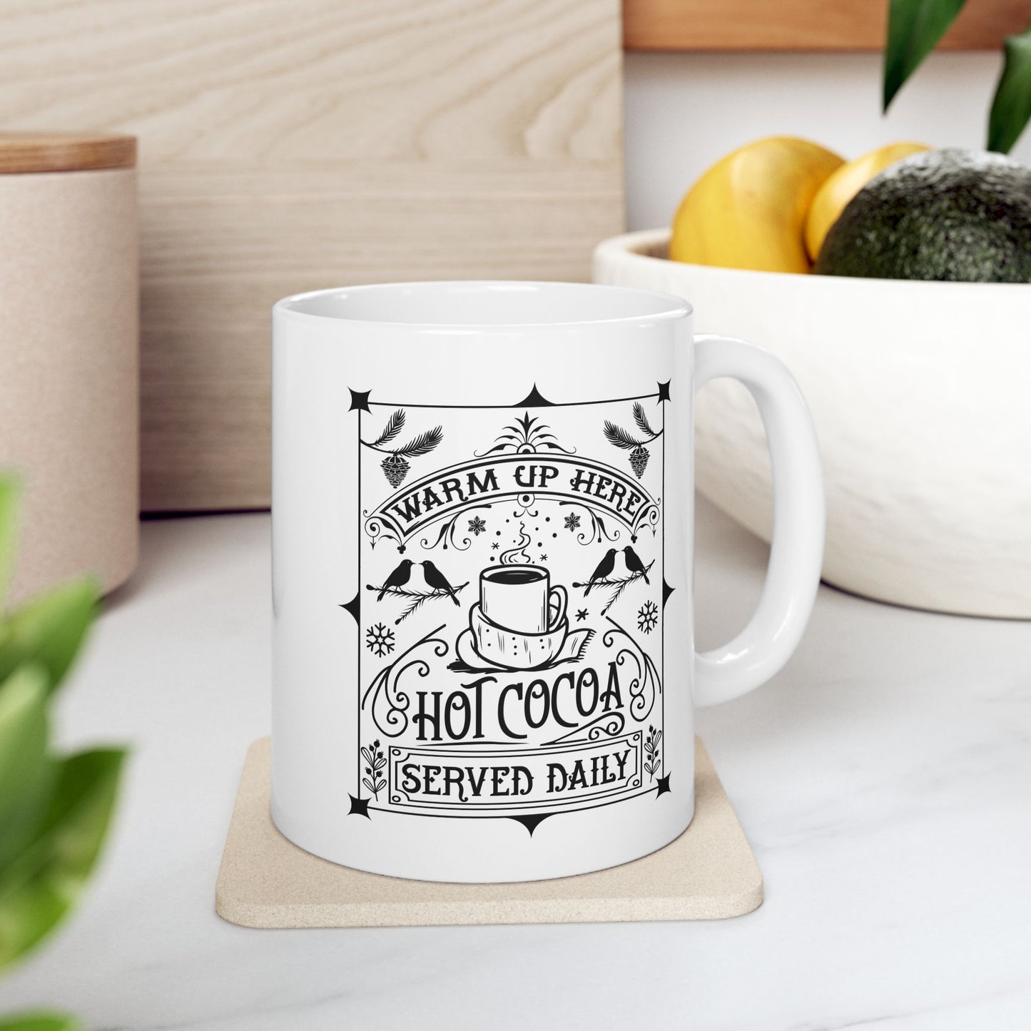 Bedruckte Kaffeetasse – 11oz (330 ml) – „Hot Cocoa“  – robust & stilvoll