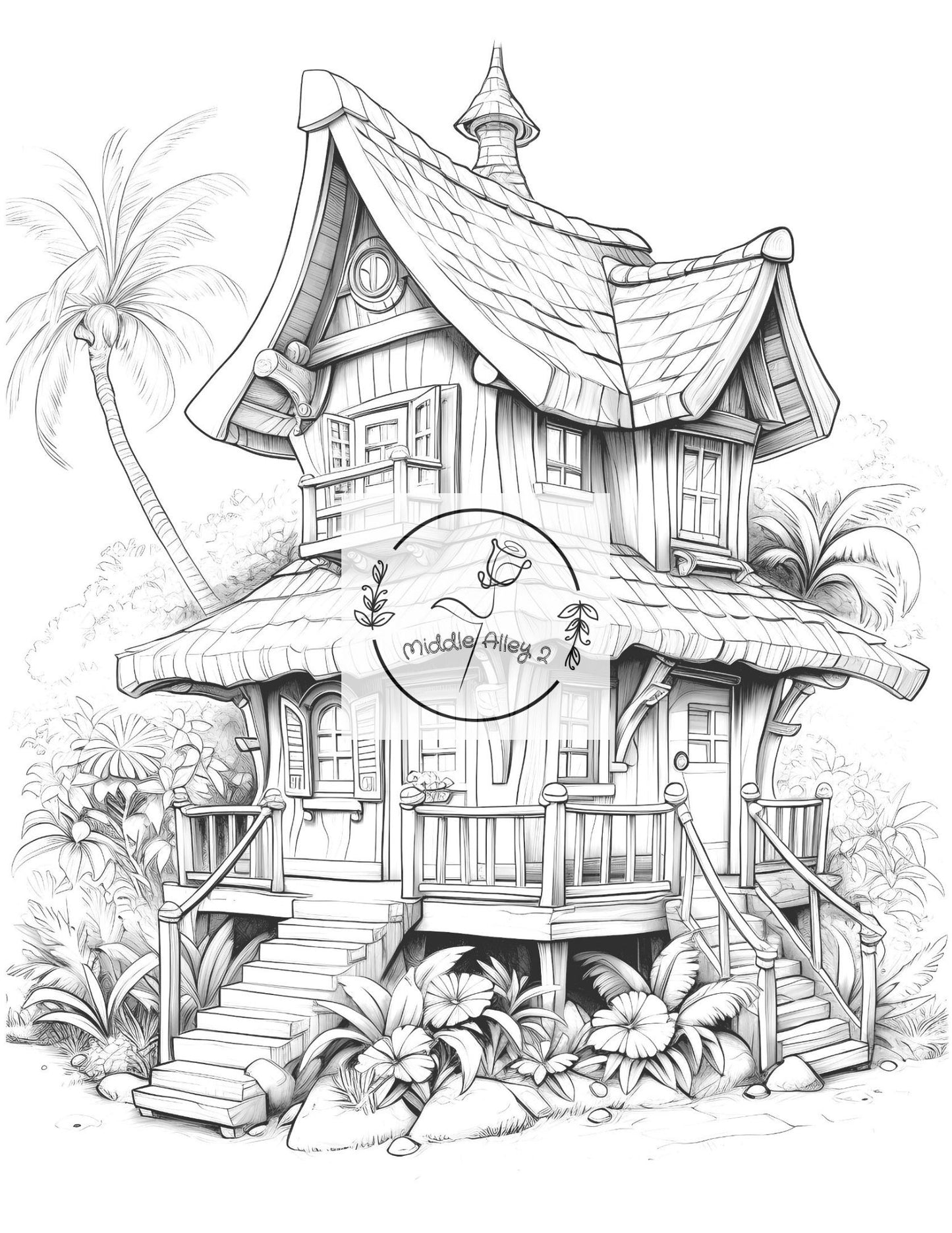 🌺🏄‍♂️ Aloha & Ausmalspaß – Malbuch mit 50 lustigen Hawaii-Häusern für Kinder & Erwachsene 🎨🌴