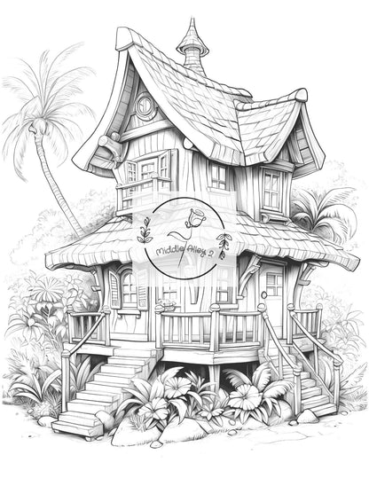 🌺🏄‍♂️ Aloha & Ausmalspaß – Malbuch mit 50 lustigen Hawaii-Häusern für Kinder & Erwachsene 🎨🌴