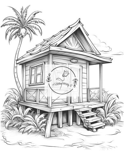 🏖️🌞 Strandhaus-Spaß – Das Malbuch mit 50 witzigen Beach Houses 🎨🐚