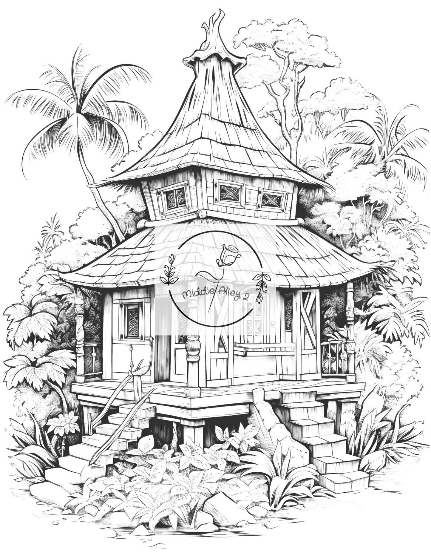 🌴🏠 Bali Lächelt – Das Malbuch mit 50 witzigen und wundervollen Häusern 🎨😄