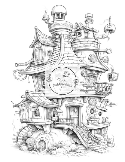 🏡 „Steam & Spaß – Das Steampunk-Malbuch mit 50 verrückten Häusern für Kinder & Erwachsene“ 🎨🕰️