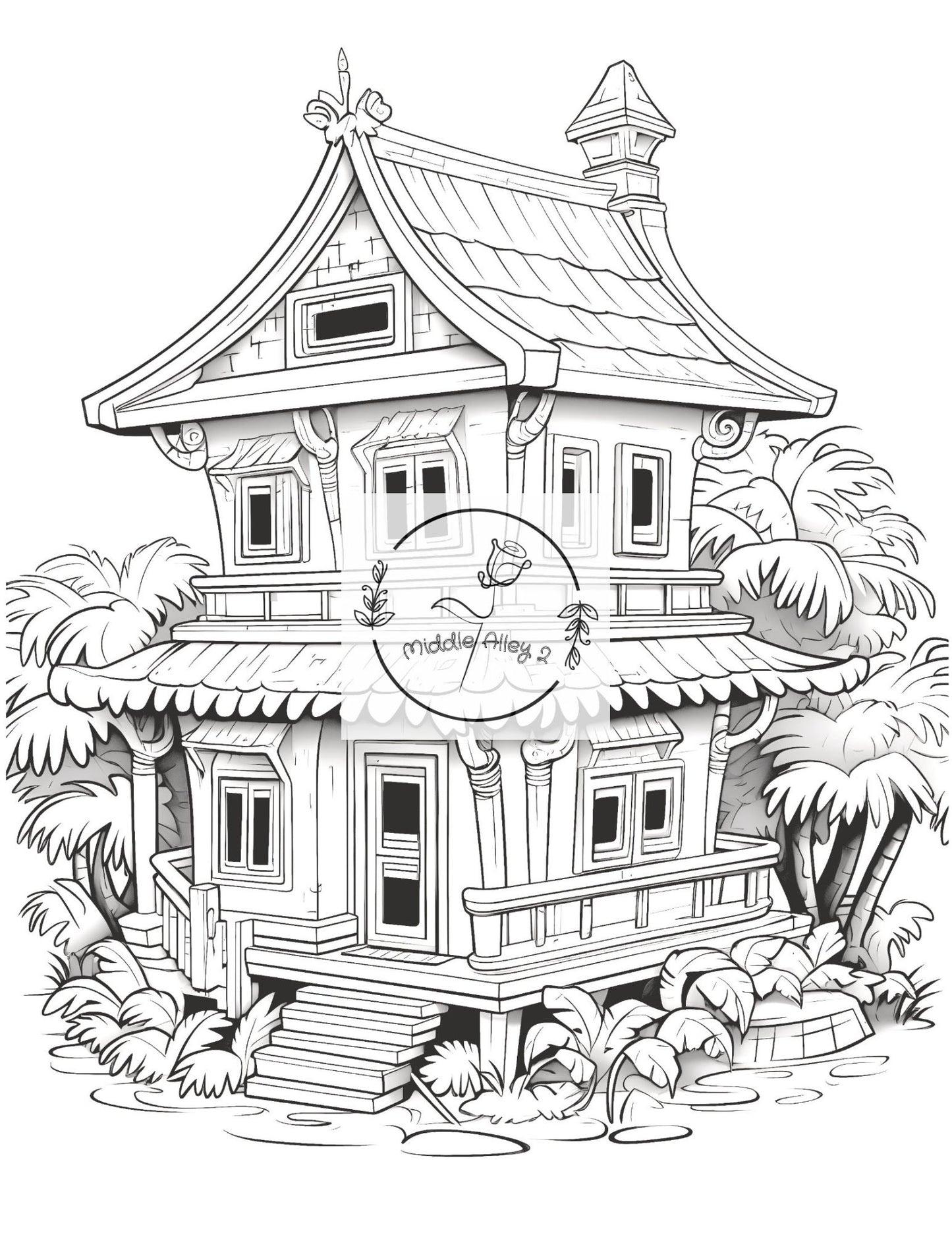 🏝️ „Inselspaß zum Ausmalen – Malbuch mit 50 witzigen indonesischen Häusern für Kinder & Erwachsene“ 🎨🦎