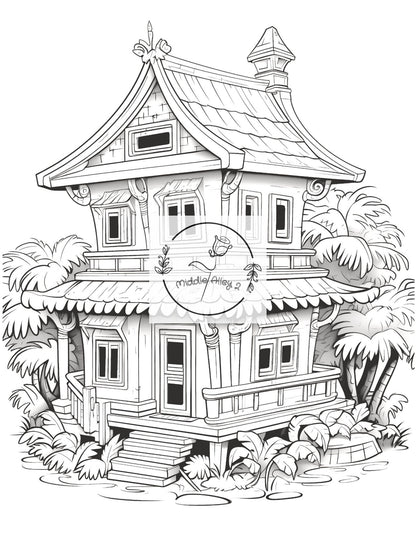 🏝️ „Inselspaß zum Ausmalen – Malbuch mit 50 witzigen indonesischen Häusern für Kinder & Erwachsene“ 🎨🦎