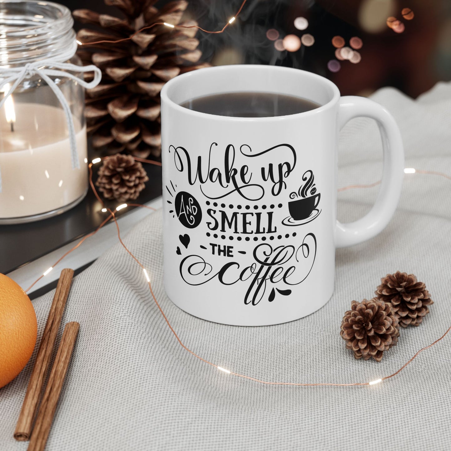 Bedruckte Kaffeetasse – 11oz (330 ml) – „Wake Up 2“ – robust & stilvoll