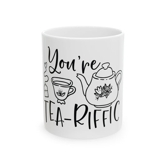 Bedruckte Kaffeetasse – 11oz (330 ml) – „Tee-Riffic“ – robust & stilvoll