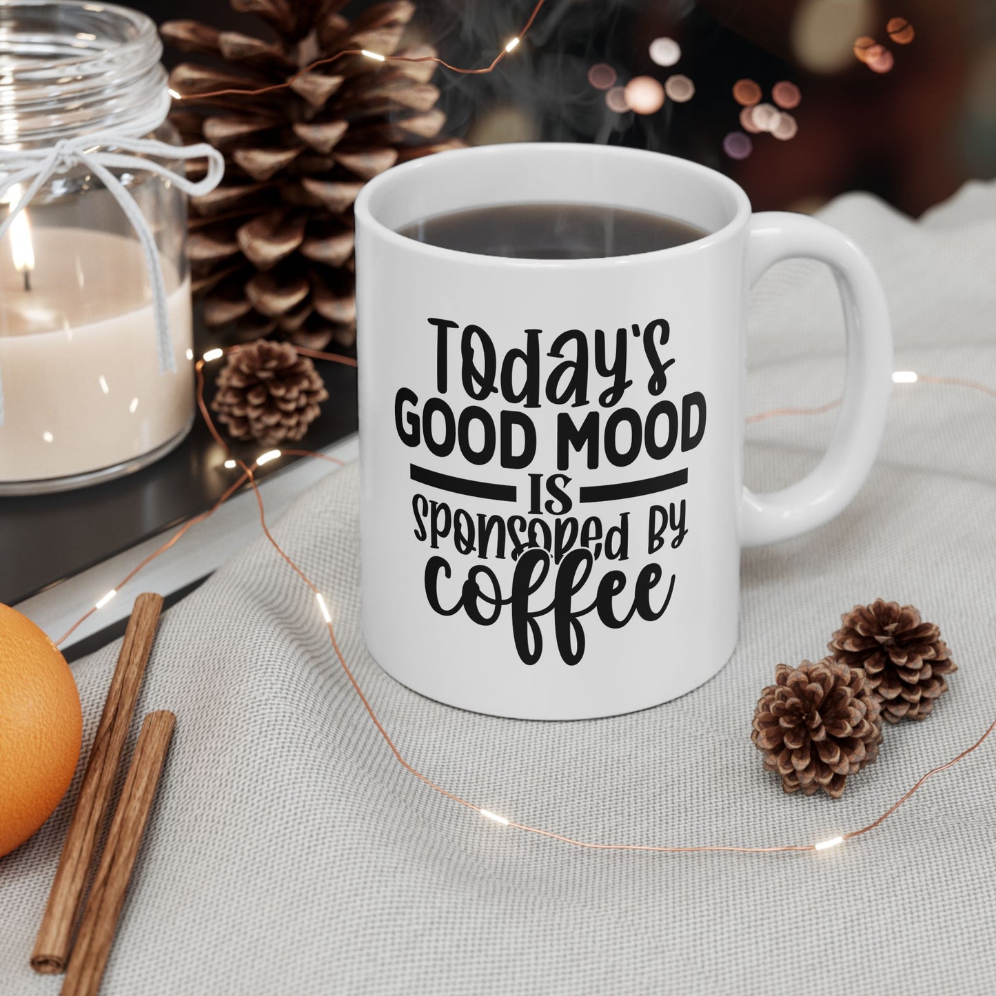 Bedruckte Kaffeetasse – 11oz (330 ml) – „Good Mood“ – robust & stilvoll