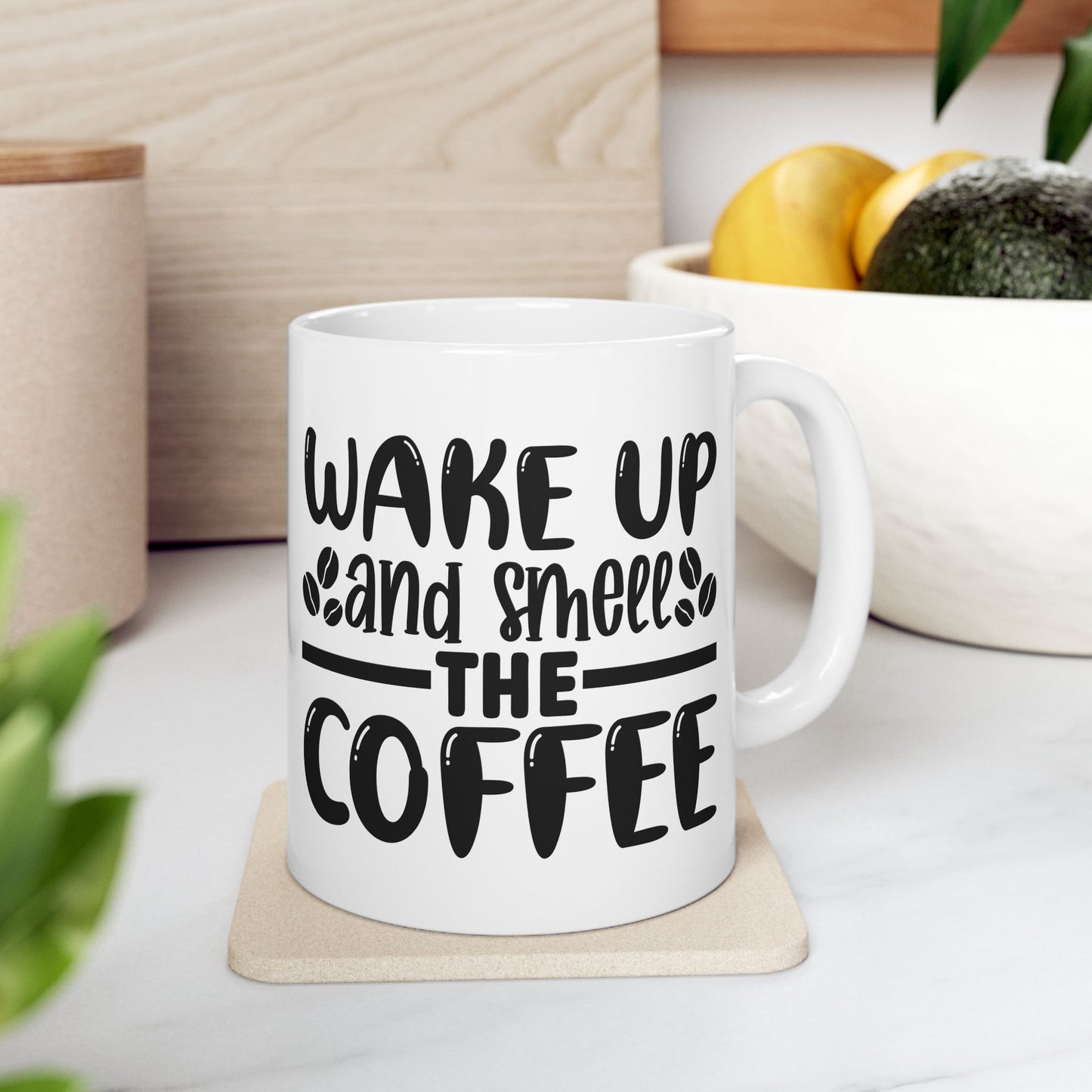 Bedruckte Kaffeetasse – 11oz (330 ml) – „Wake Up“ – robust & stilvoll