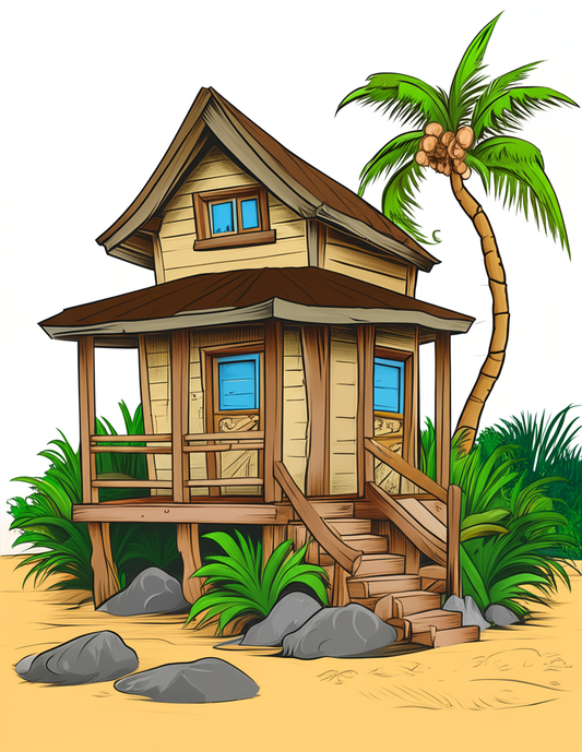 🏖️🌞 Strandhaus-Spaß – Das Malbuch mit 50 witzigen Beach Houses 🎨🐚