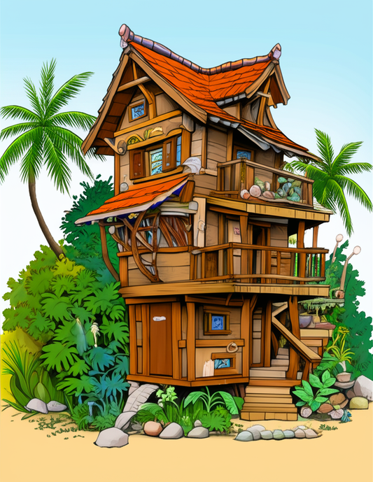 🌺🏄‍♂️ Aloha & Ausmalspaß – Malbuch mit 50 lustigen Hawaii-Häusern für Kinder & Erwachsene 🎨🌴