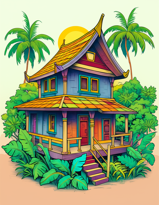 🏝️ „Inselspaß zum Ausmalen – Malbuch mit 50 witzigen indonesischen Häusern für Kinder & Erwachsene“ 🎨🦎