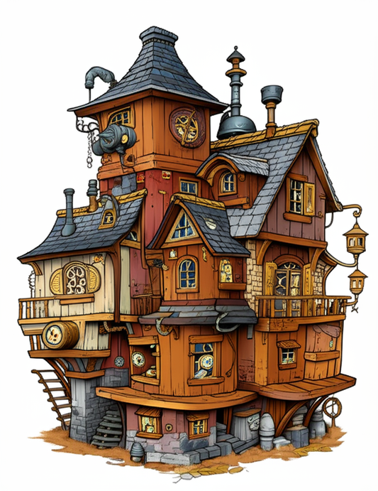 🏡 „Steam & Spaß – Das Steampunk-Malbuch mit 50 verrückten Häusern für Kinder & Erwachsene“ 🎨🕰️