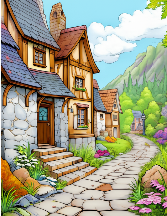 🏰🖌️ „Zauberhafte Zeitreise – Malbuch mit 50 mittelalterlichen Dorfmotiven“ 🌲🎨